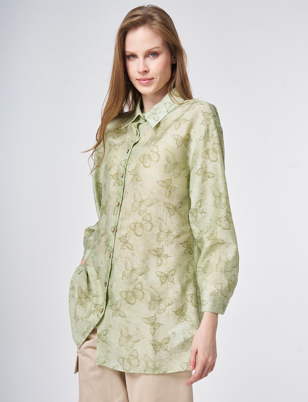 Patterned Lyocell Tunic Khaki