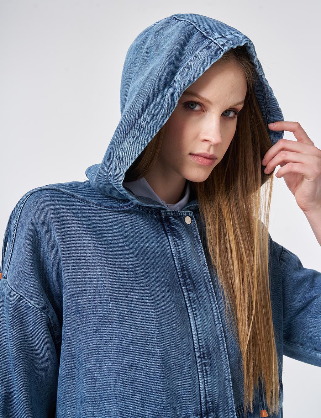Washed Hooded Jacket Blue