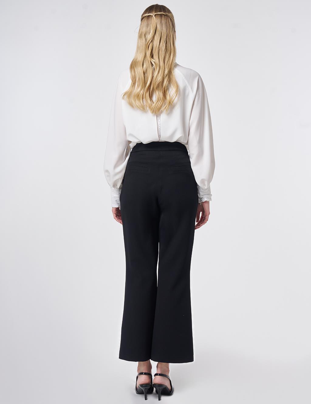 Topstitched Fabric Pants Black