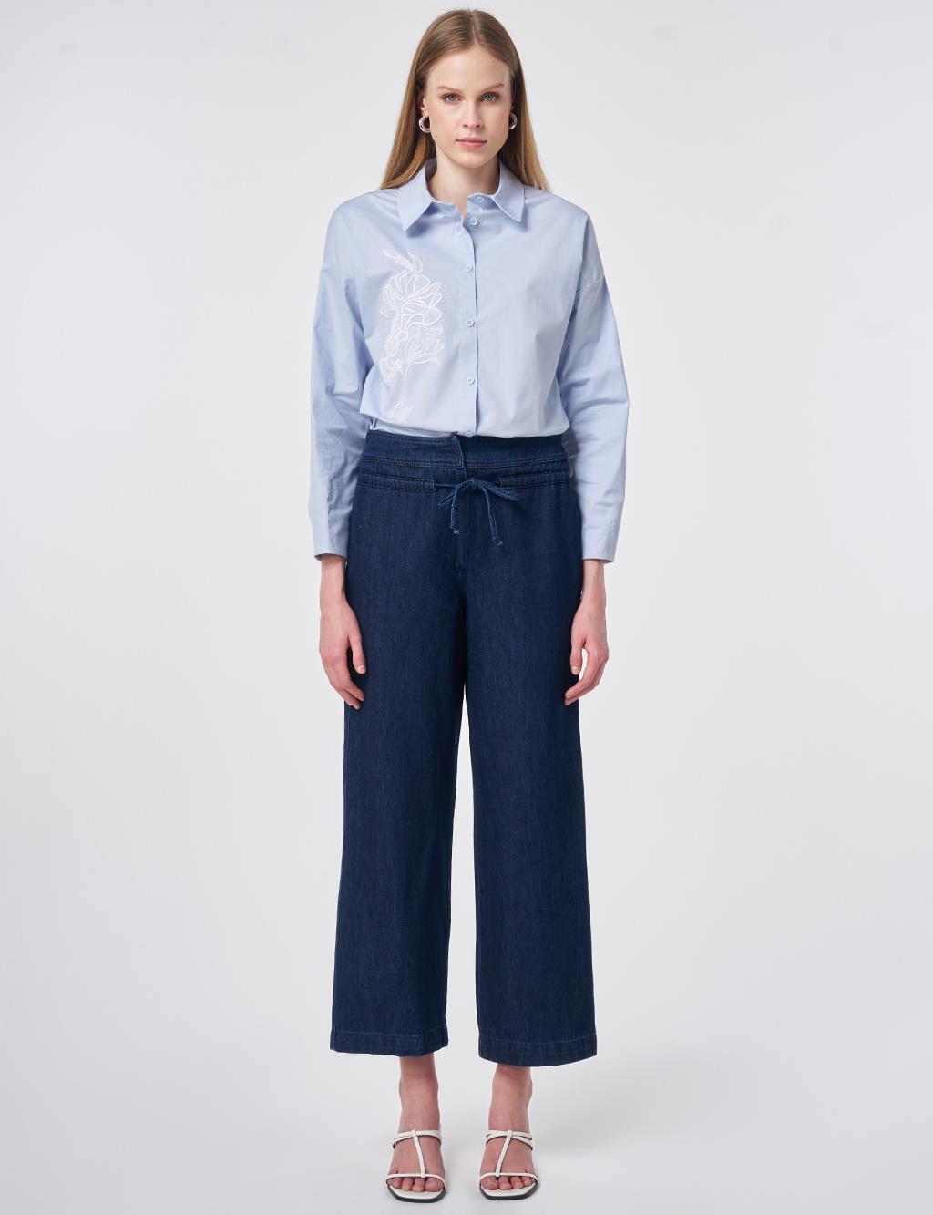 High-Waist Washed Pants Indigo