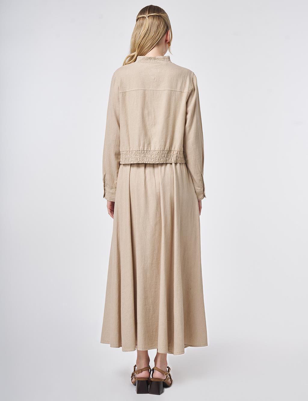 Flap Pocket Cotton Linen Two-Piece Set Stone