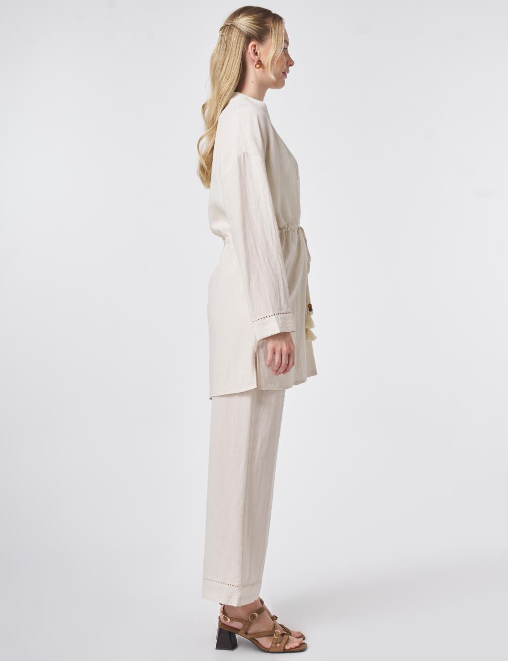 Lyocell Two-Piece Set with Punto Stitching Cream