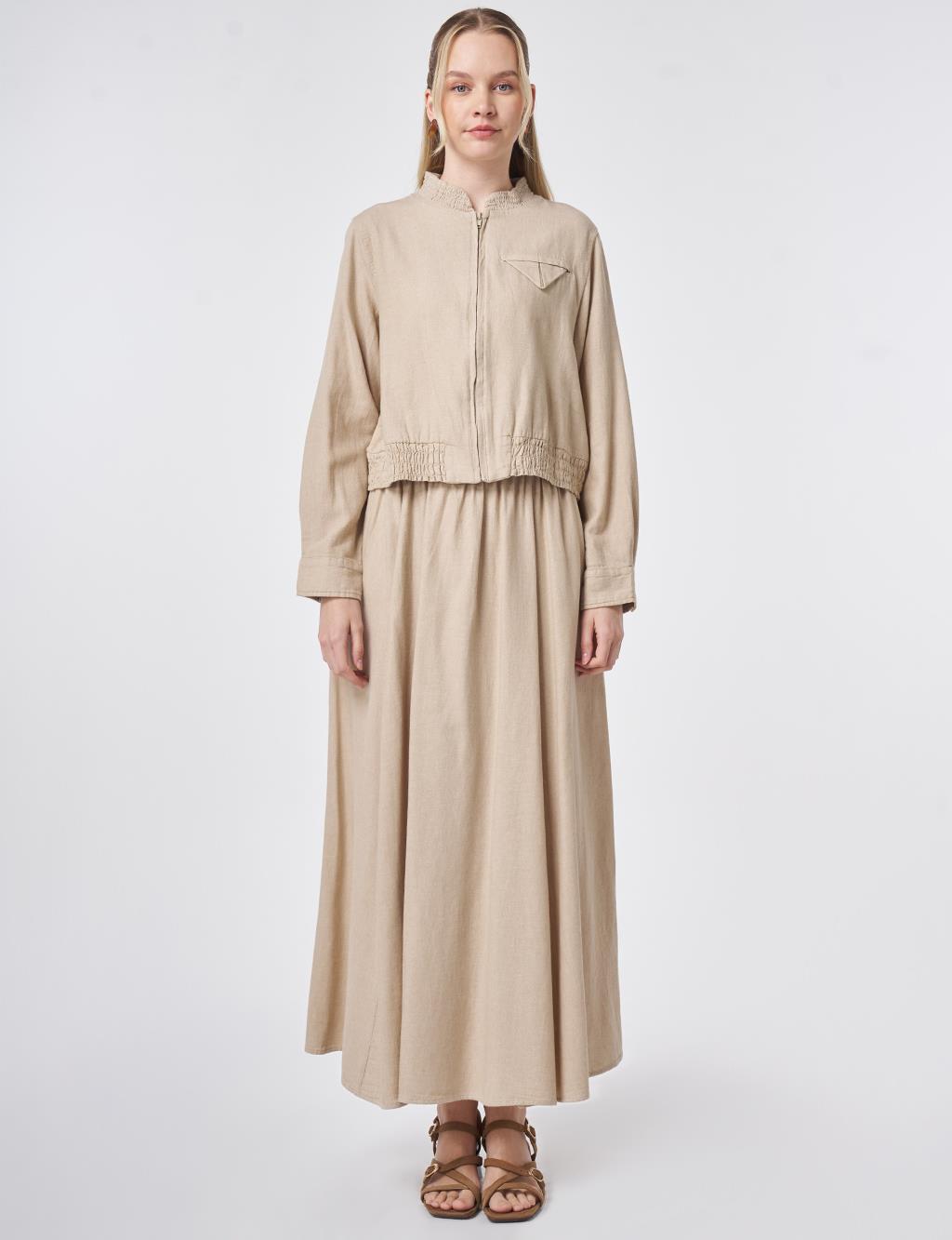 Flap Pocket Cotton Linen Two-Piece Set Stone