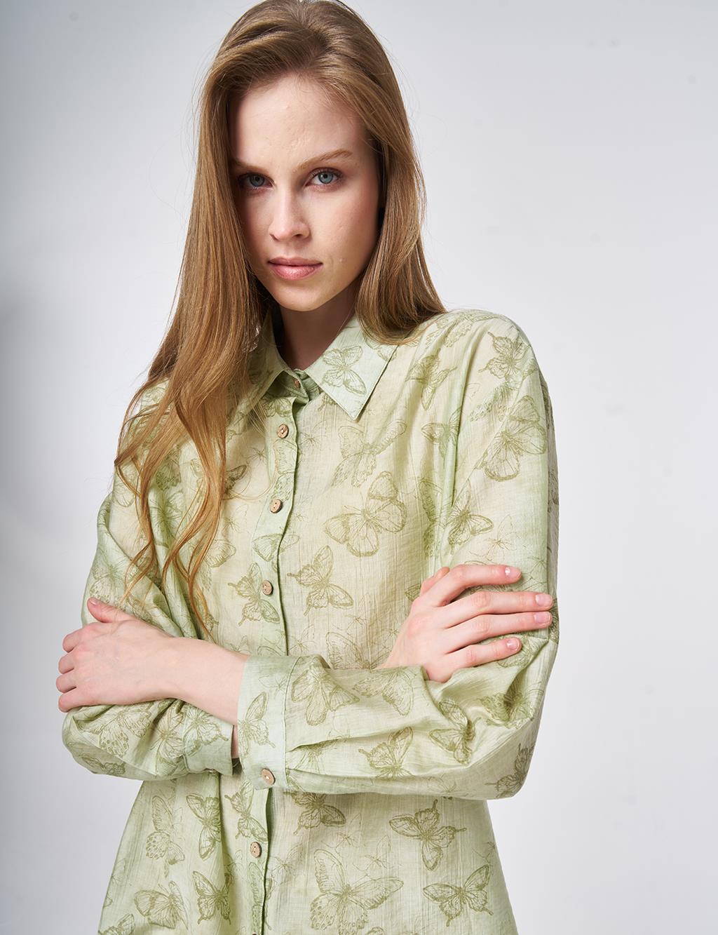 Patterned Lyocell Tunic Khaki