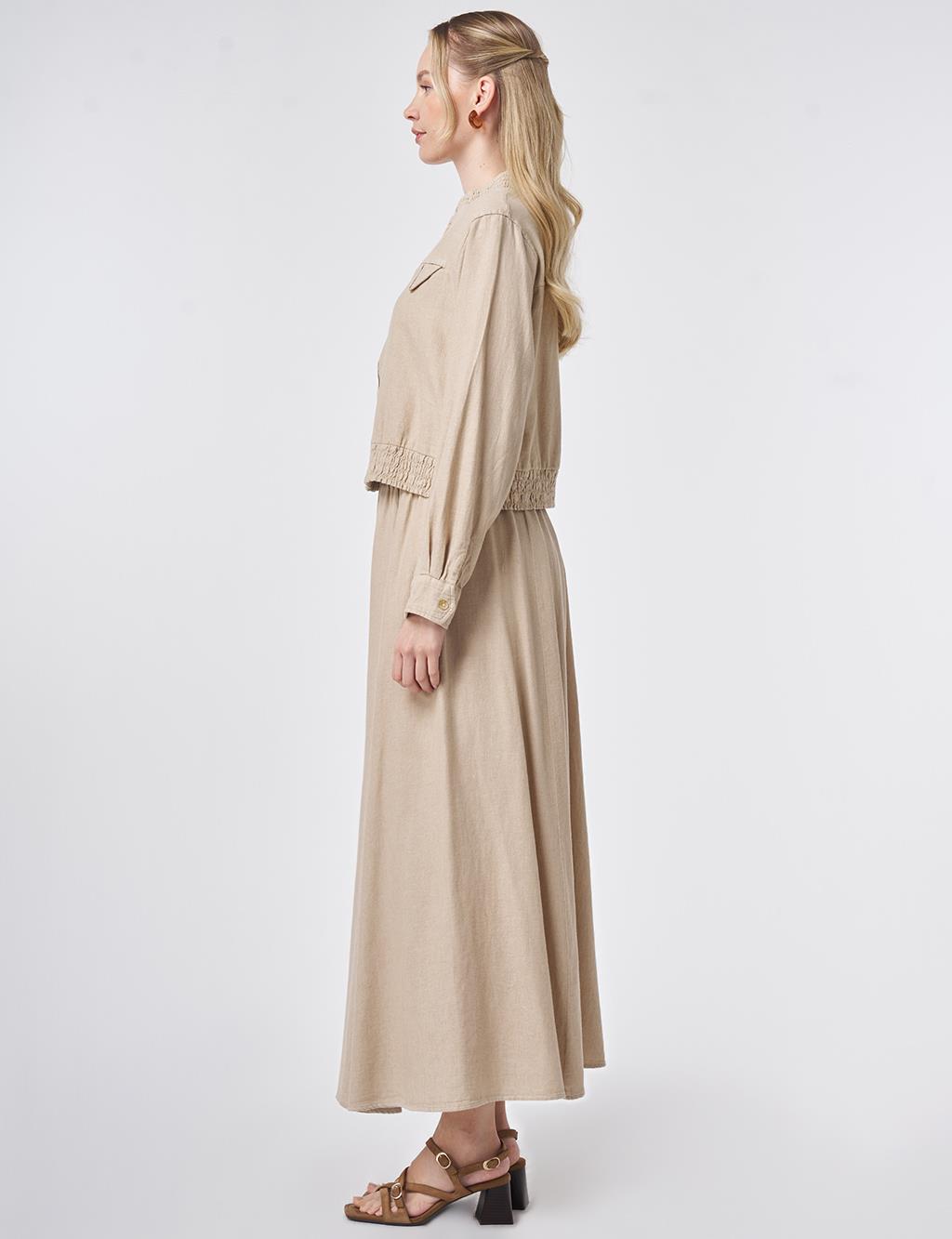 Flap Pocket Cotton Linen Two-Piece Set Stone