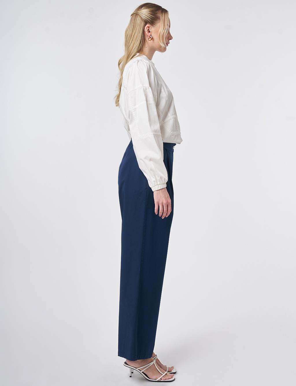 Pleated Wide Leg Trousers Dark Navy