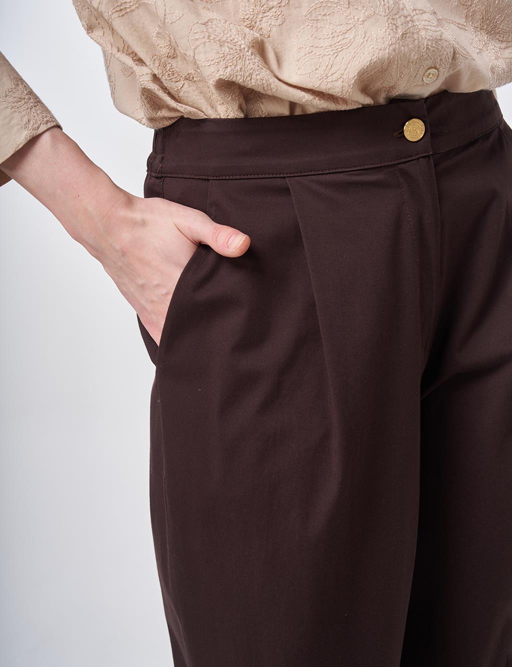 Pleated Wide Leg Trousers Dark Brown