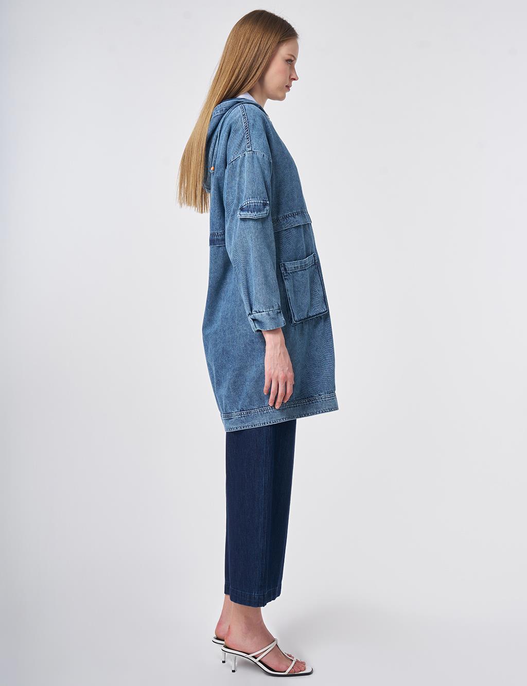 Washed Hooded Jacket Blue