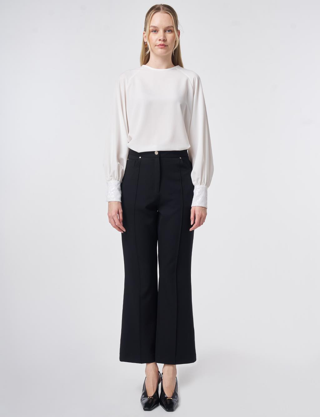 Topstitched Fabric Pants Black