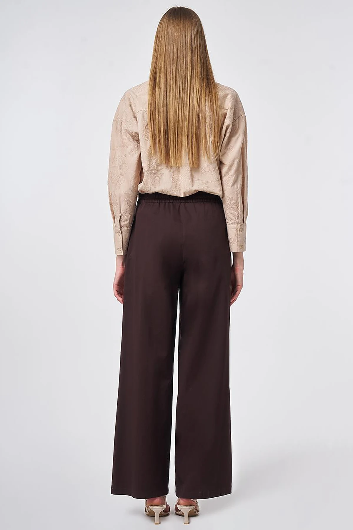 Pleated Wide Leg Trousers Dark Brown
