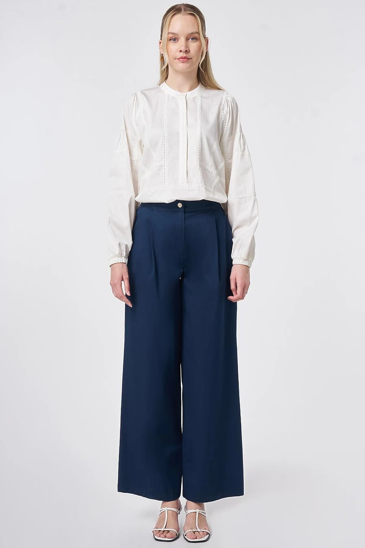 Pleated Wide Leg Trousers Dark Navy