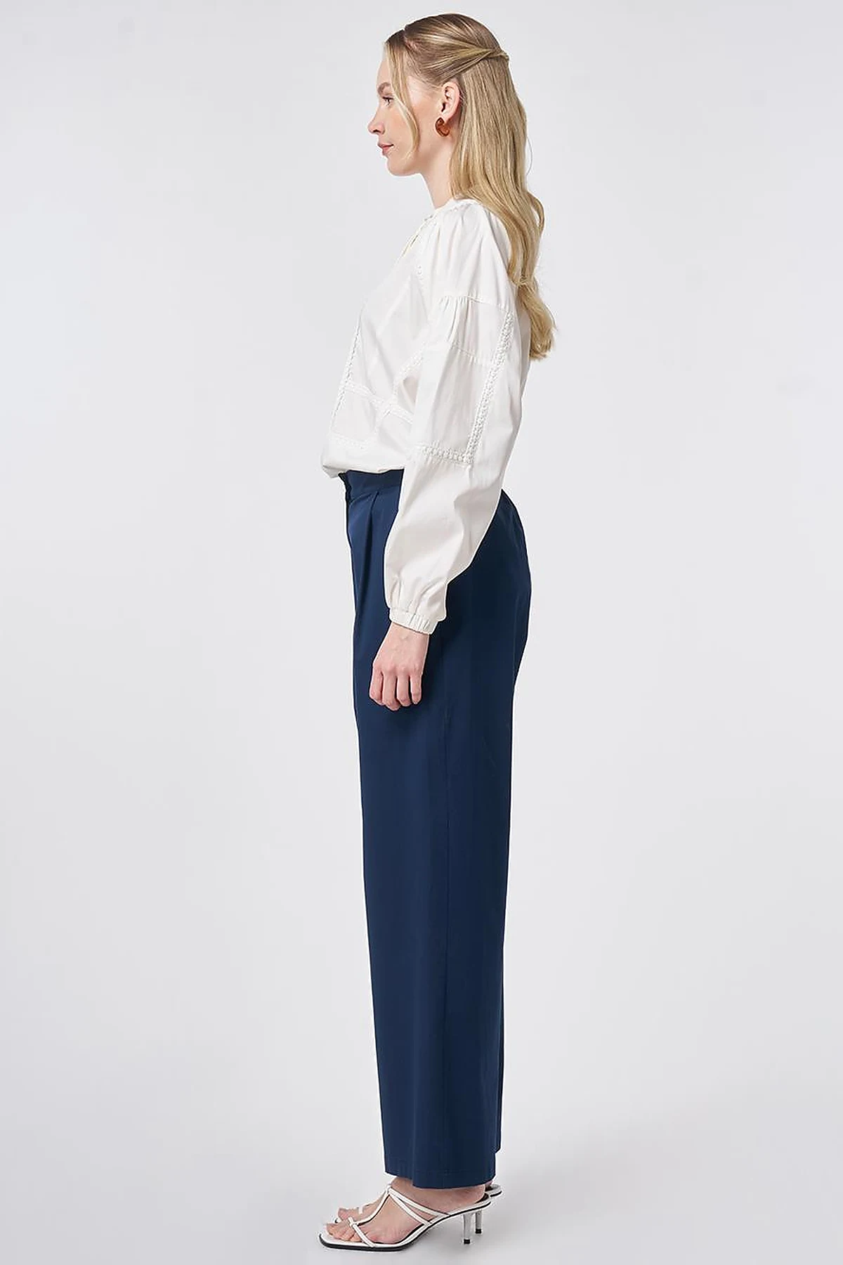 Pleated Wide Leg Trousers Dark Navy