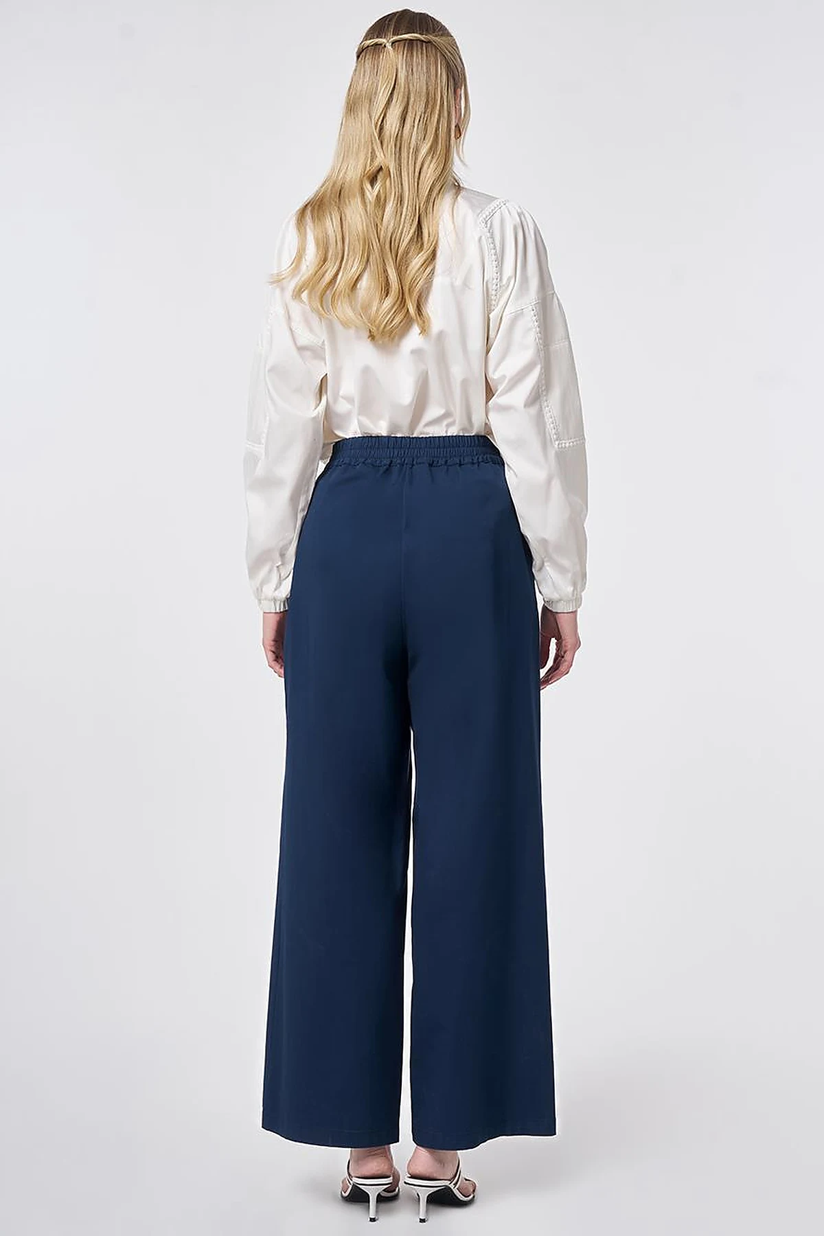 Pleated Wide Leg Trousers Dark Navy