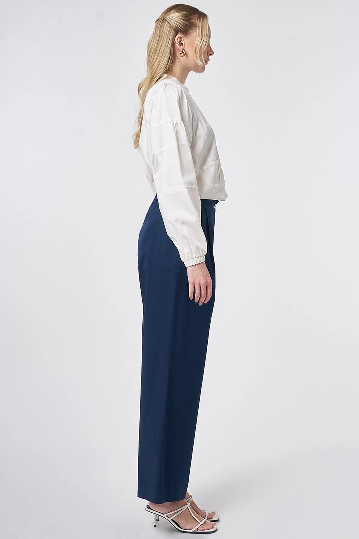 Pleated Wide Leg Trousers Dark Navy
