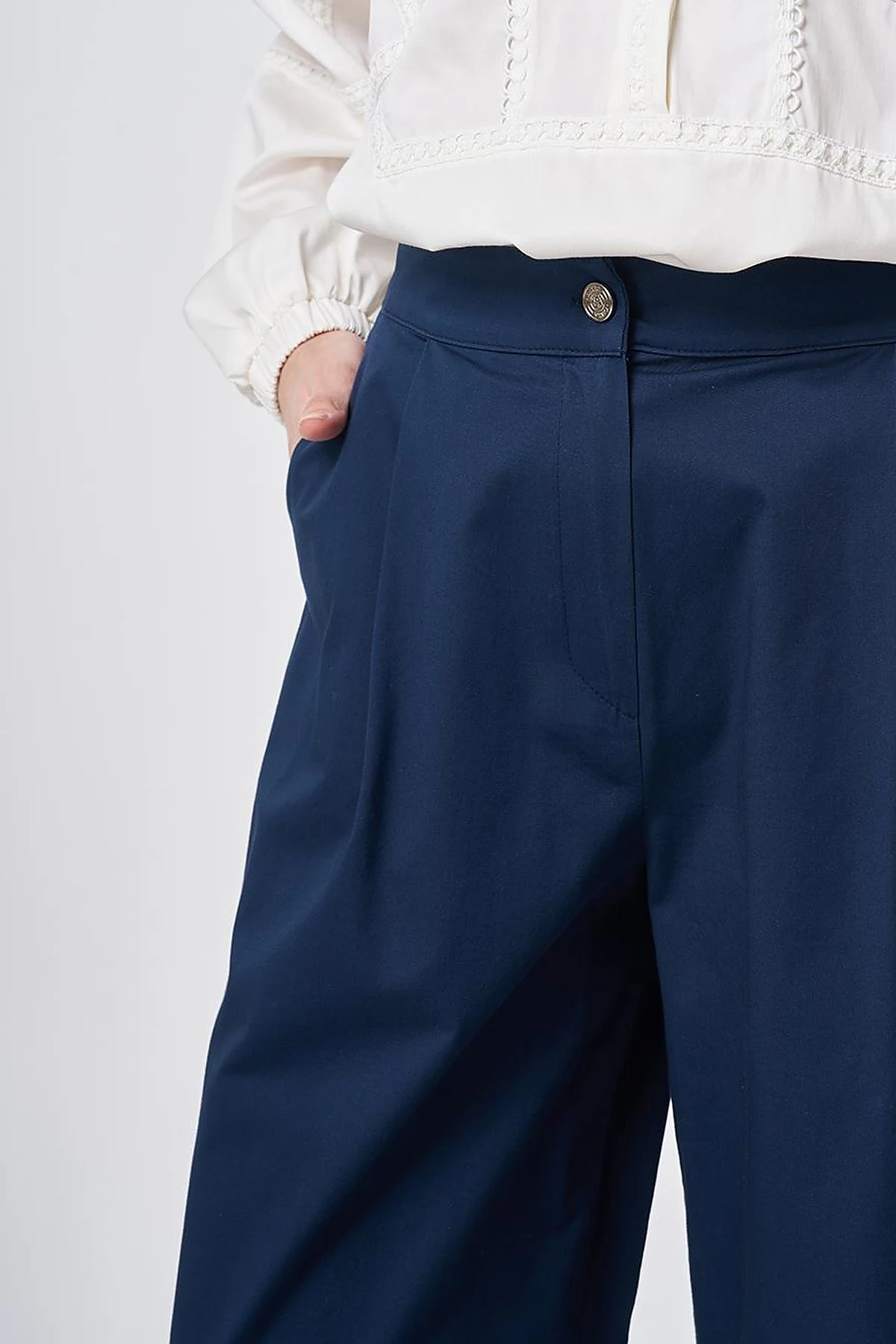 Pleated Wide Leg Trousers Dark Navy