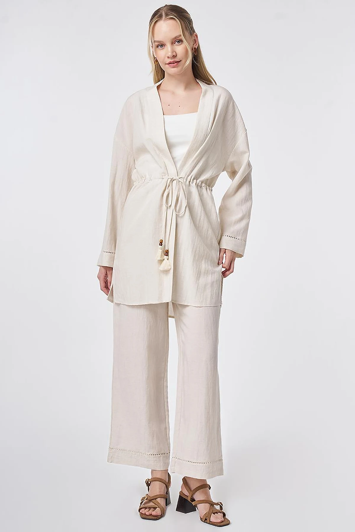 Lyocell Two-Piece Set with Punto Stitching Cream