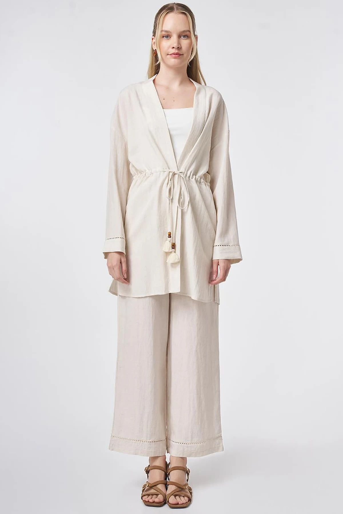 Lyocell Two-Piece Set with Punto Stitching Cream