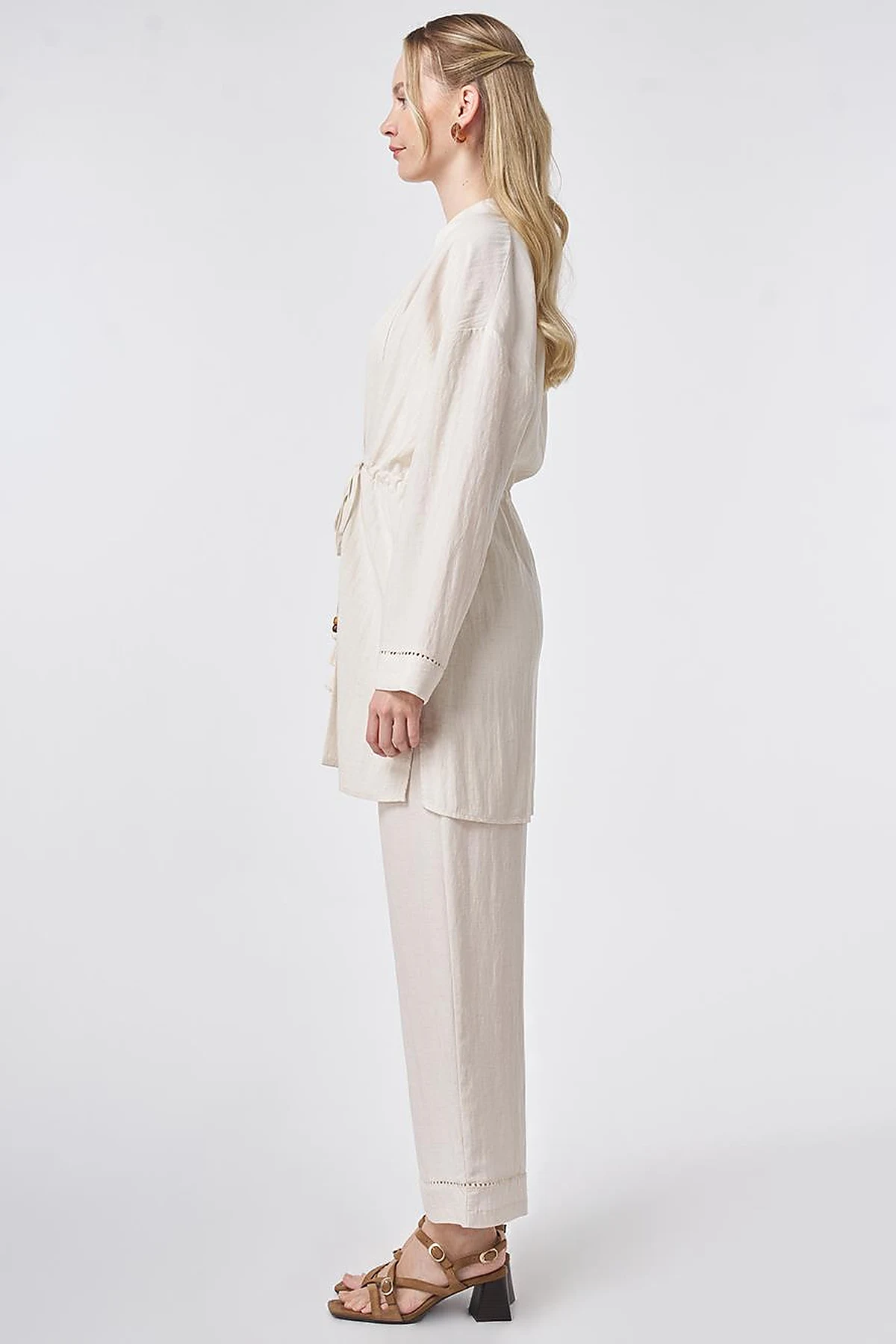 Lyocell Two-Piece Set with Punto Stitching Cream