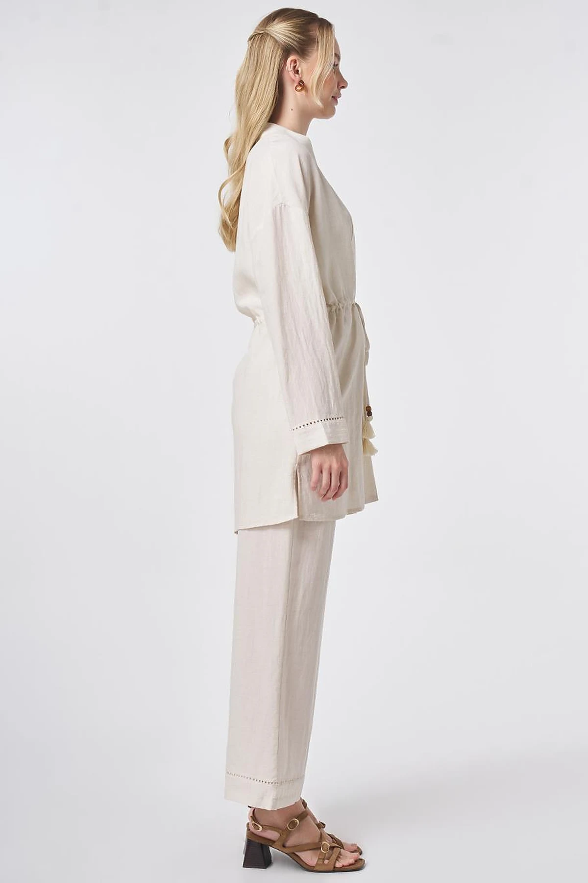 Lyocell Two-Piece Set with Punto Stitching Cream
