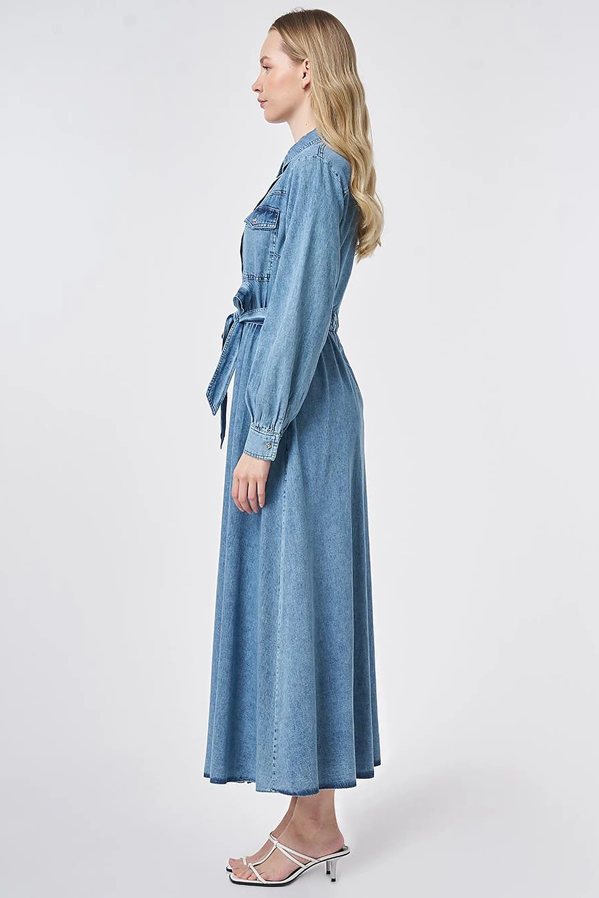 Washed Belted Dress Blue