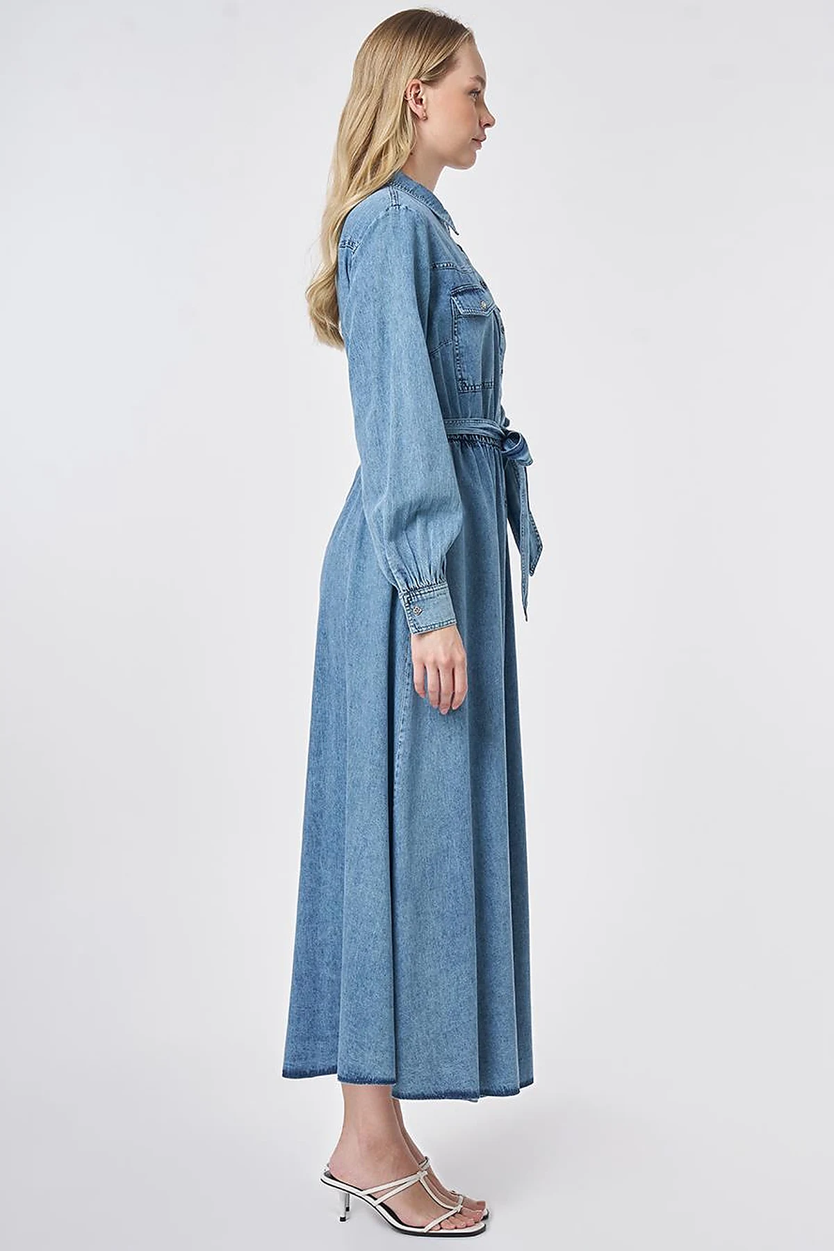 Washed Belted Dress Blue