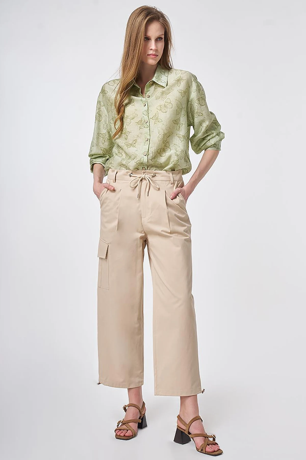 High Waist Cargo Pocket Trousers Mink