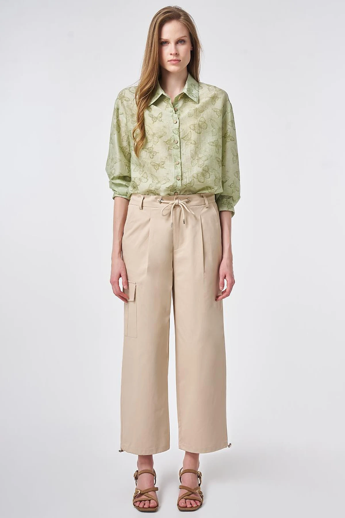 High Waist Cargo Pocket Trousers Mink