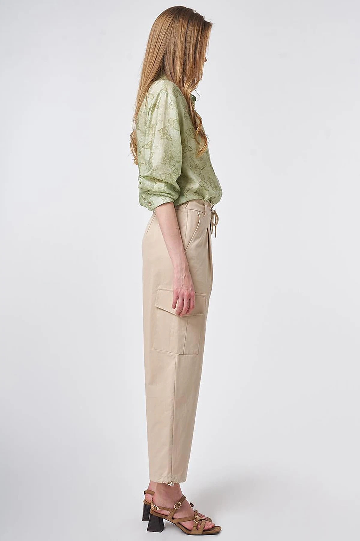 High Waist Cargo Pocket Trousers Mink