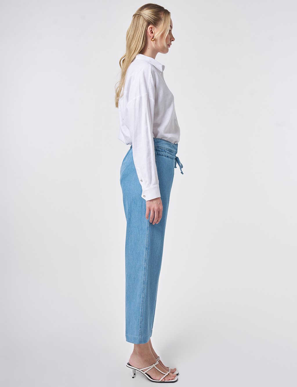 High-Waist Washed Pants Blue