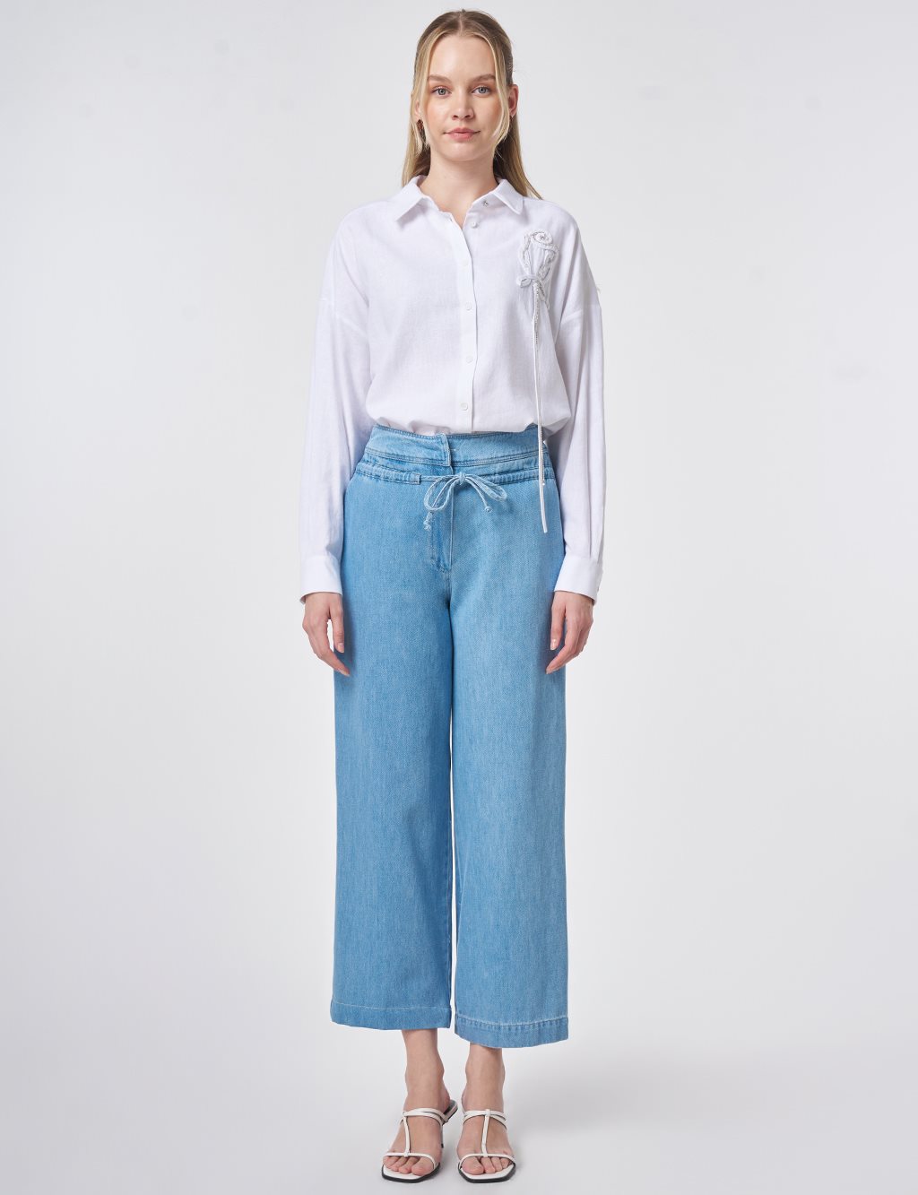High-Waist Washed Pants Blue