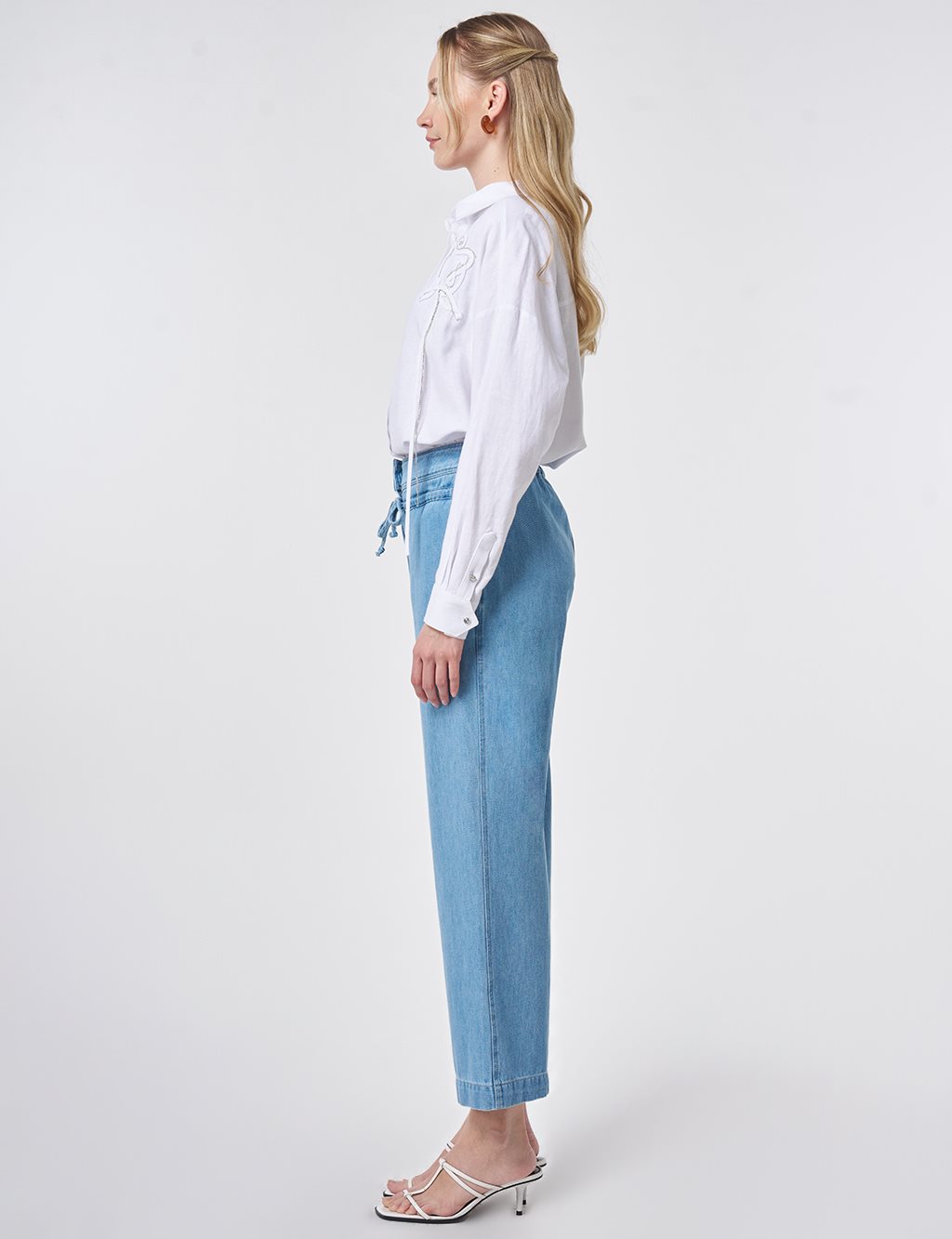 High-Waist Washed Pants Blue