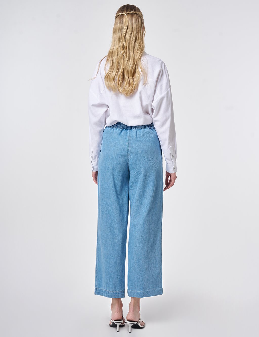 High-Waist Washed Pants Blue