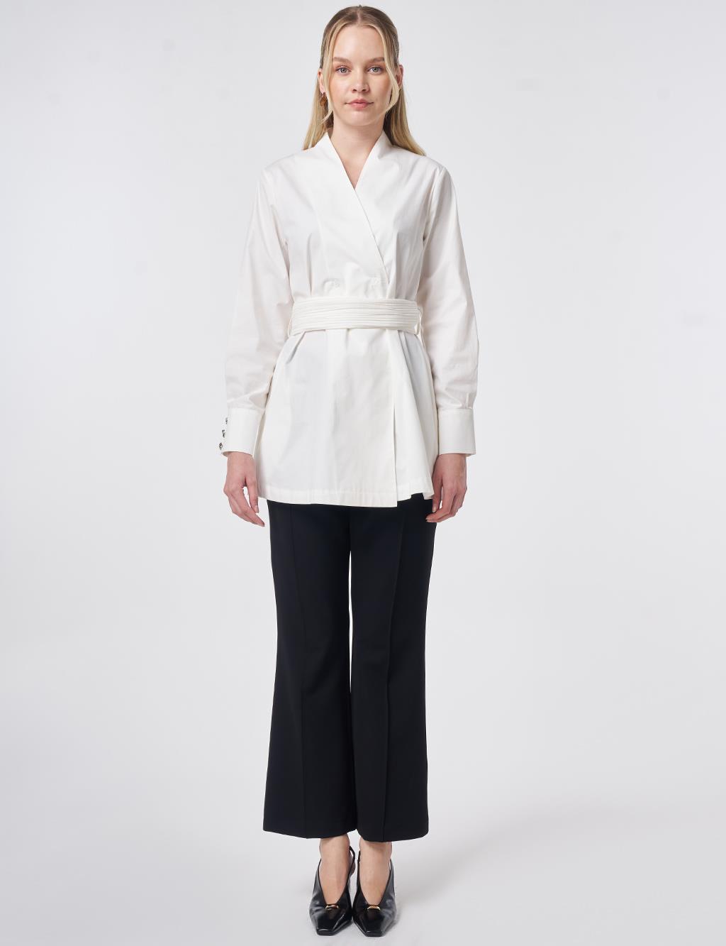 Cotton Jacket with Waist Detail Ecru