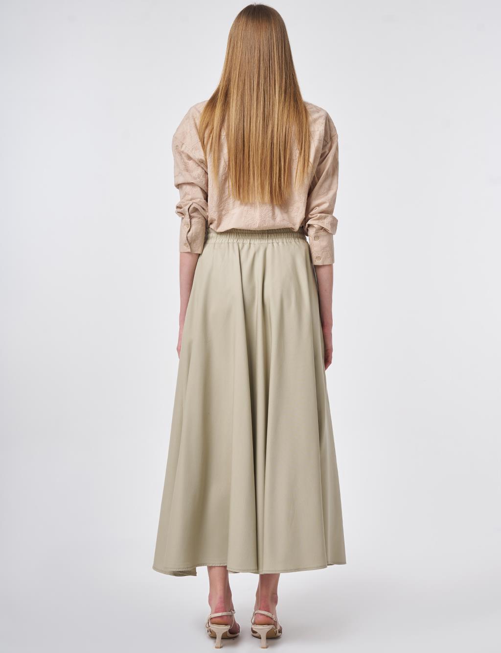 Lastikli Bağcıklı Kloş Etek Küf Yeşili