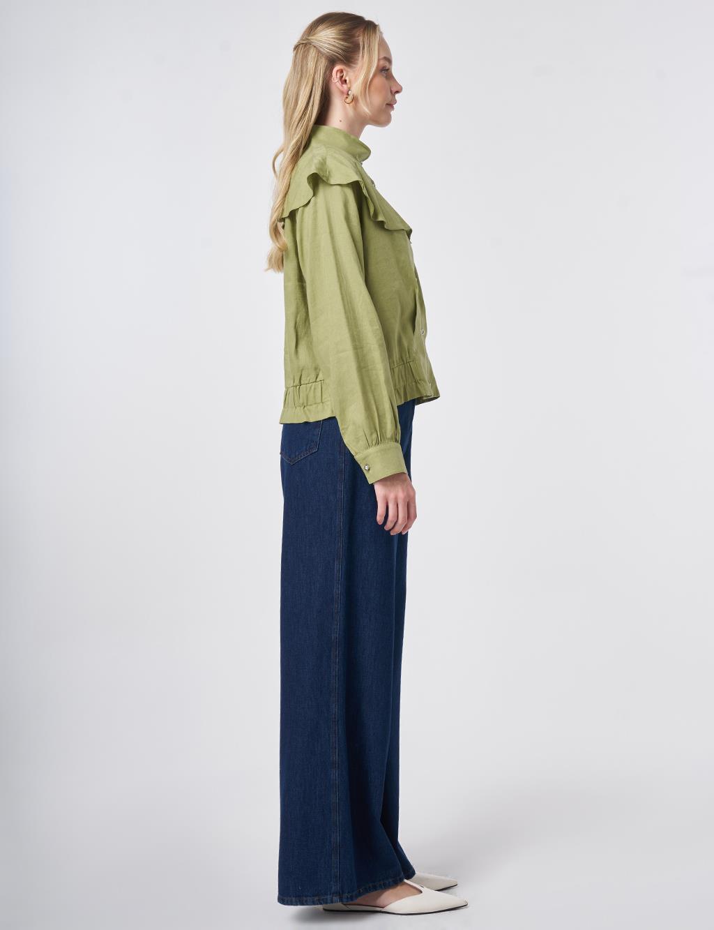 Ruffled Collar Cropped Jacket Matcha Green
