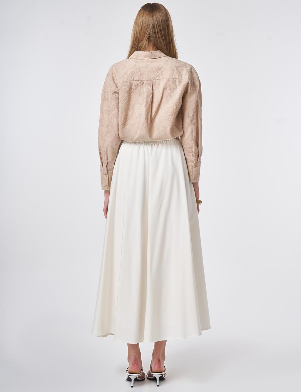 Lastikli Bağcıklı Kloş Etek Ekru