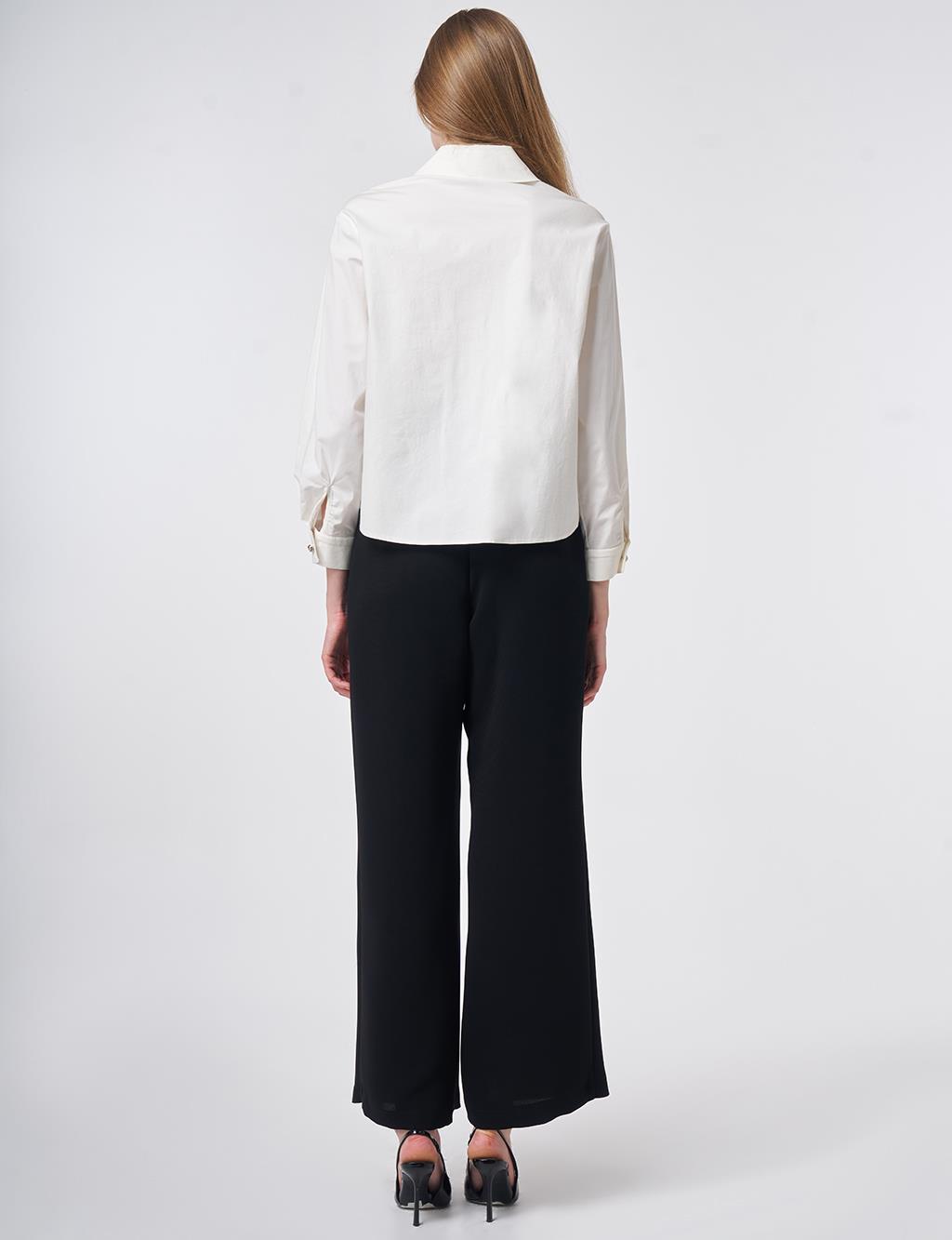 Toka Detaylı Pamuklu Bluz Ekru 