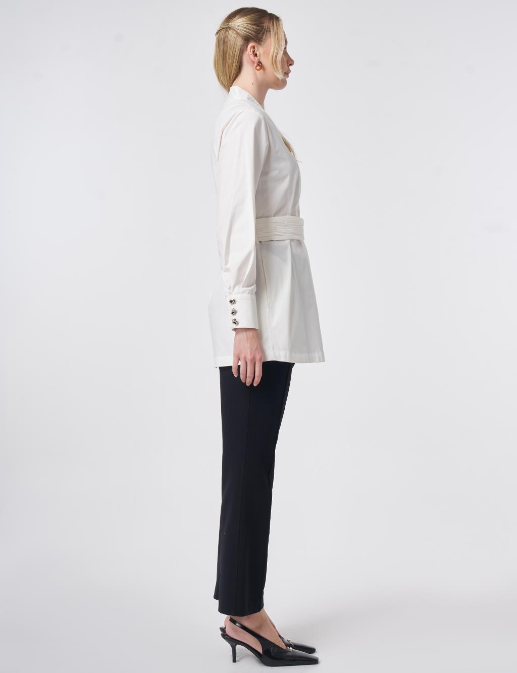 Cotton Jacket with Waist Detail Ecru