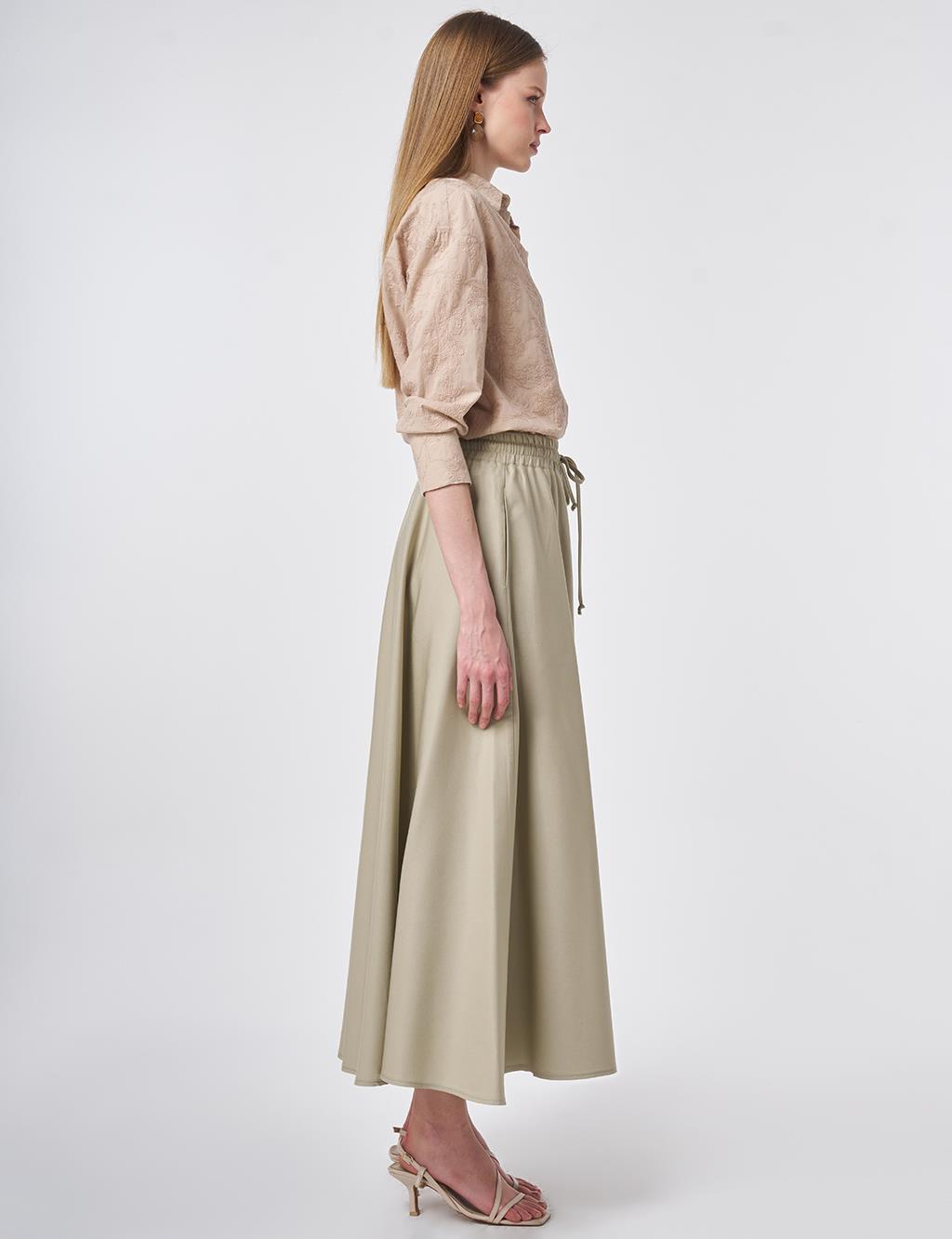 Lastikli Bağcıklı Kloş Etek Küf Yeşili