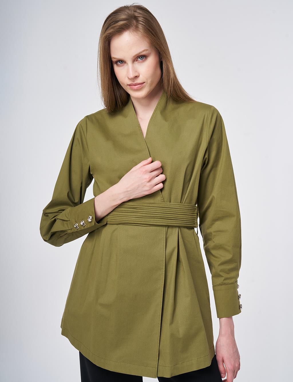 Cotton Jacket with Waist Detail Khaki