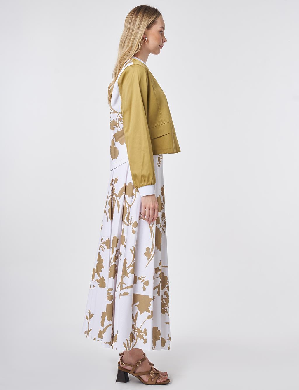 100% Cotton Patterned Skirt Two-Piece Set Olive Green