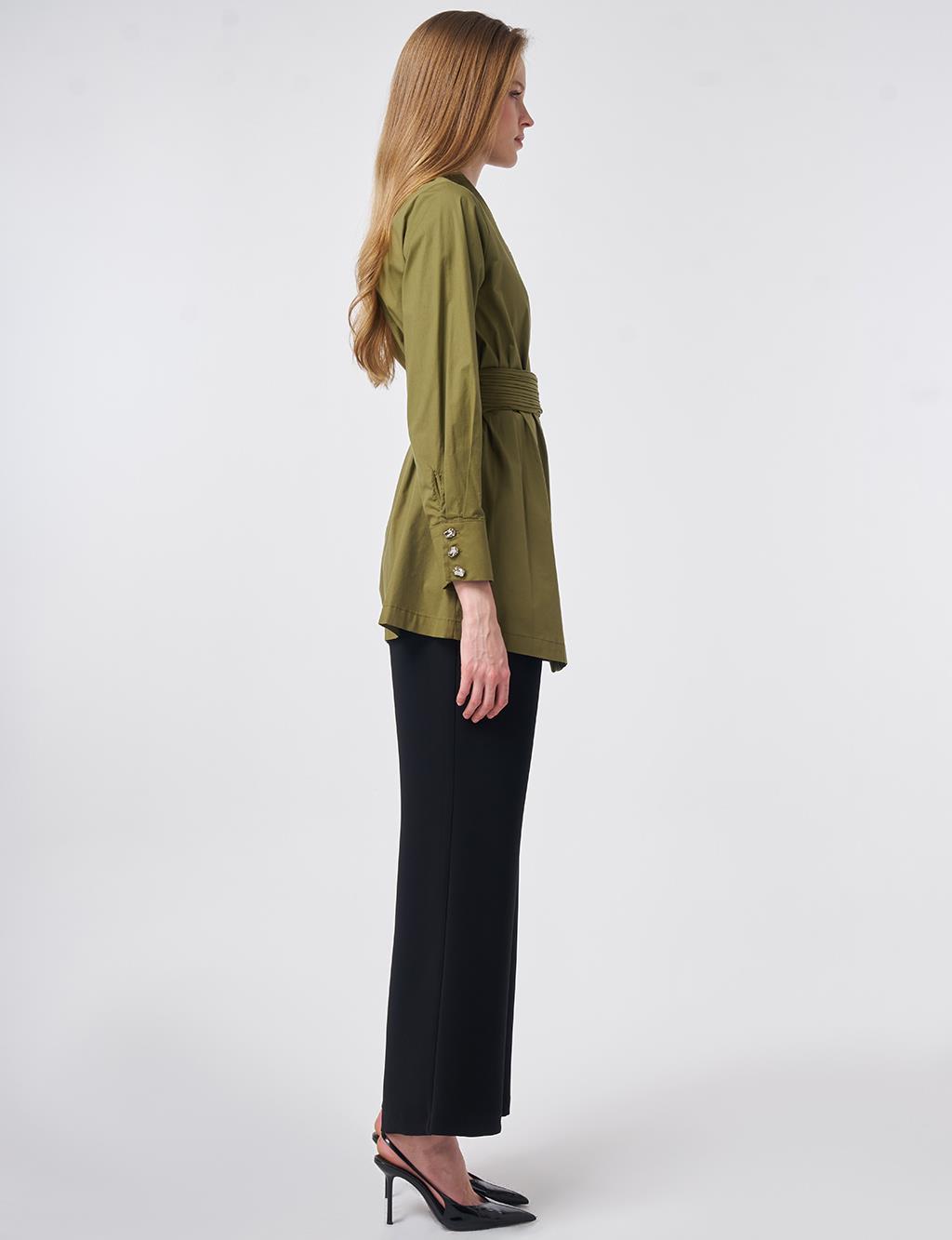 Cotton Jacket with Waist Detail Khaki