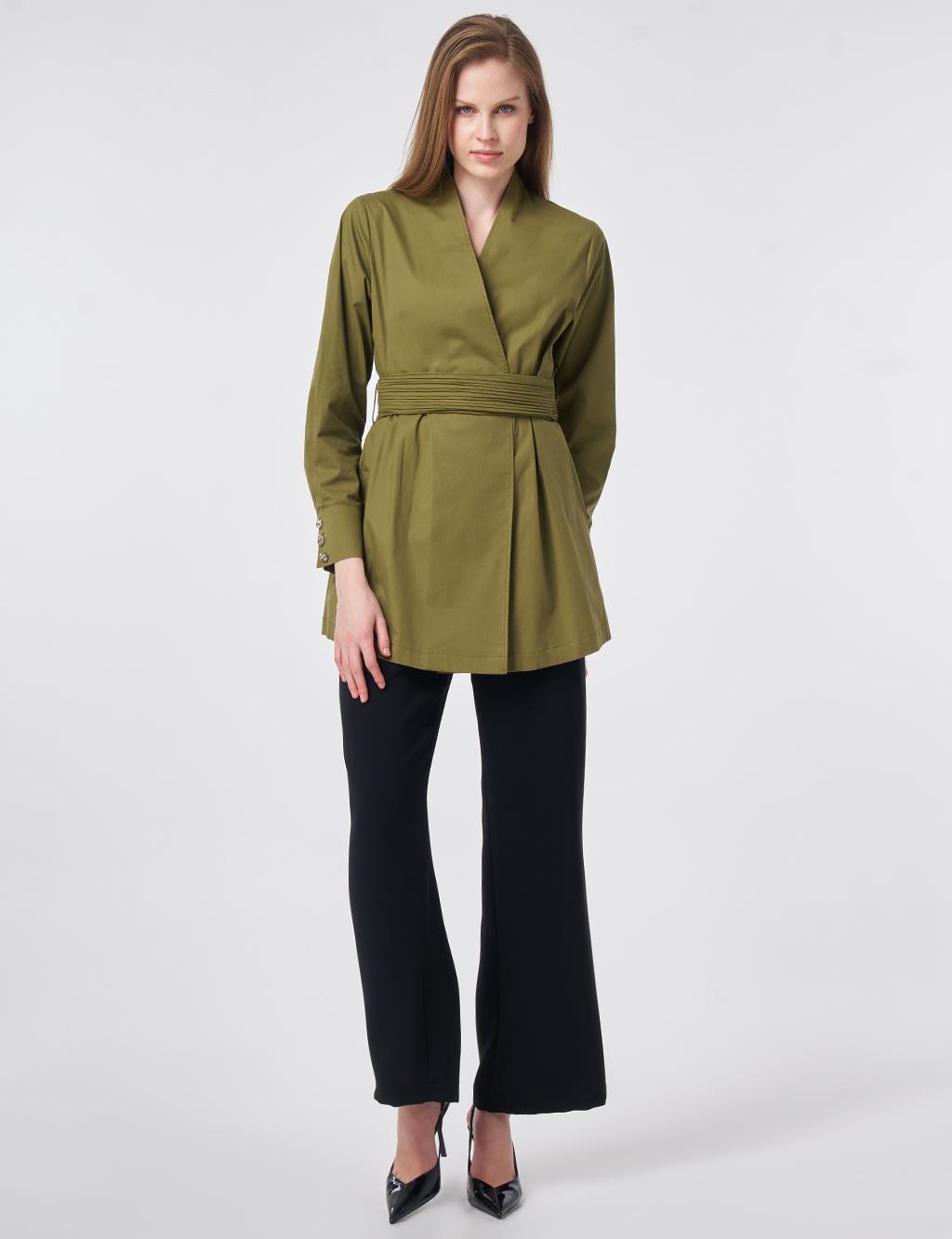 Cotton Jacket with Waist Detail Khaki