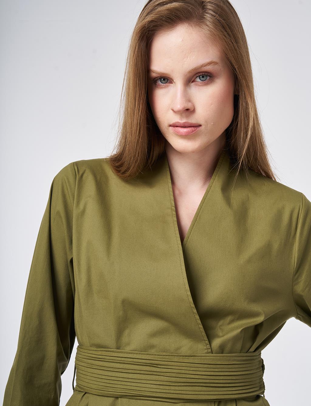 Cotton Jacket with Waist Detail Khaki