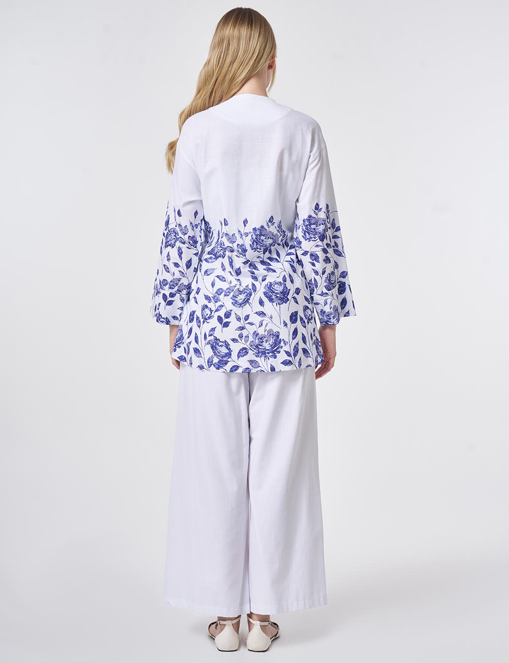 100% Cotton Double-Breasted Tie-Waist Two-Piece Set Optical White