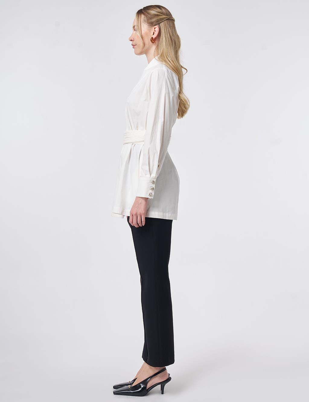 Cotton Jacket with Waist Detail Ecru