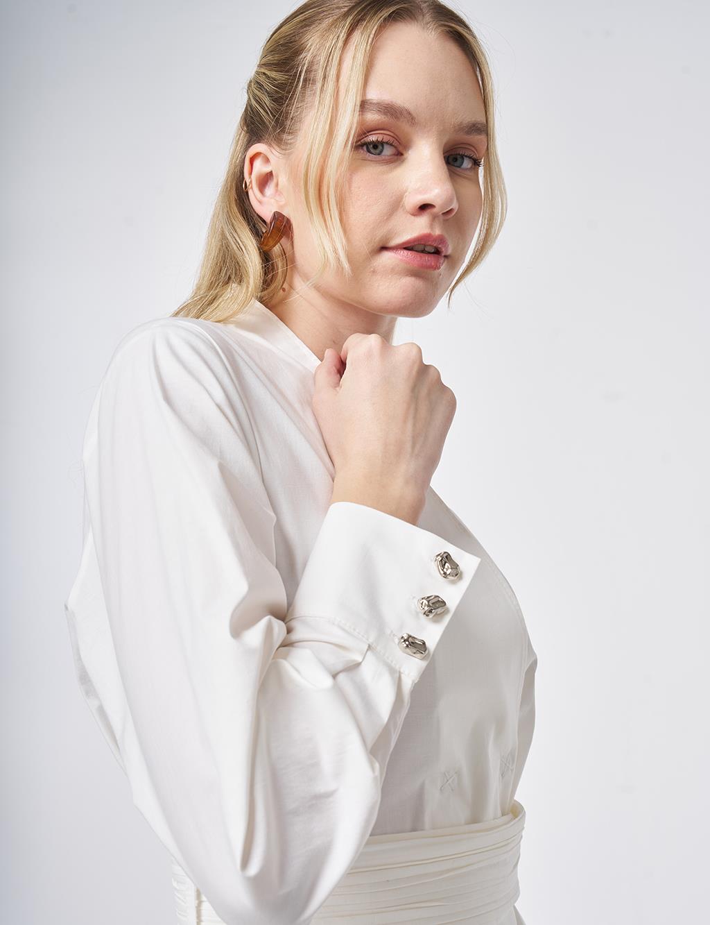 Cotton Jacket with Waist Detail Ecru