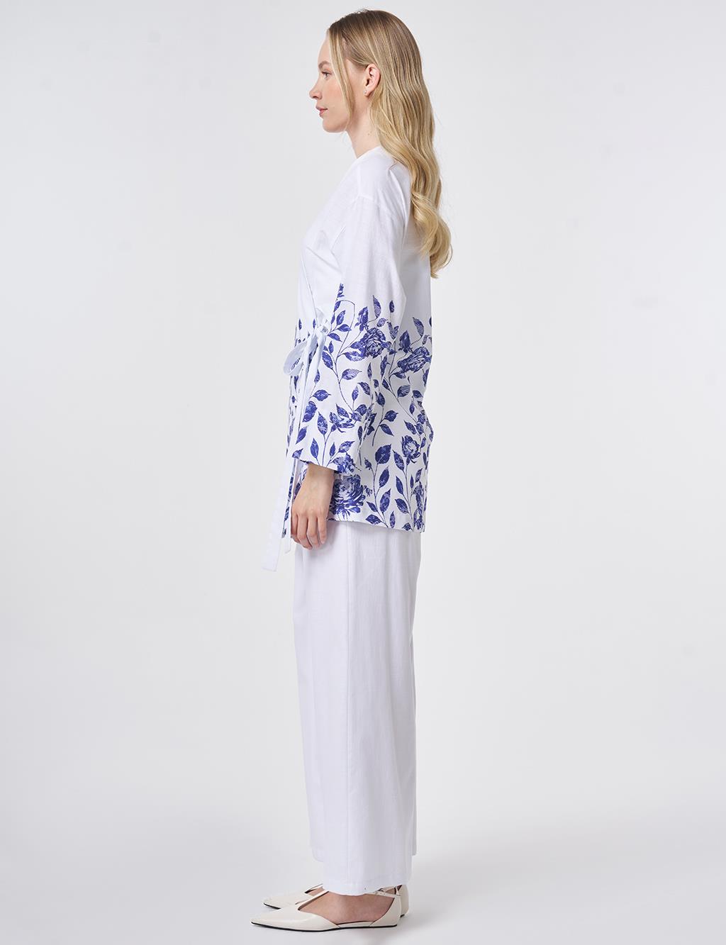 100% Cotton Double-Breasted Tie-Waist Two-Piece Set Optical White