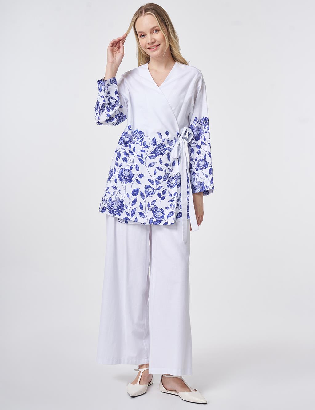 100% Cotton Double-Breasted Tie-Waist Two-Piece Set Optical White