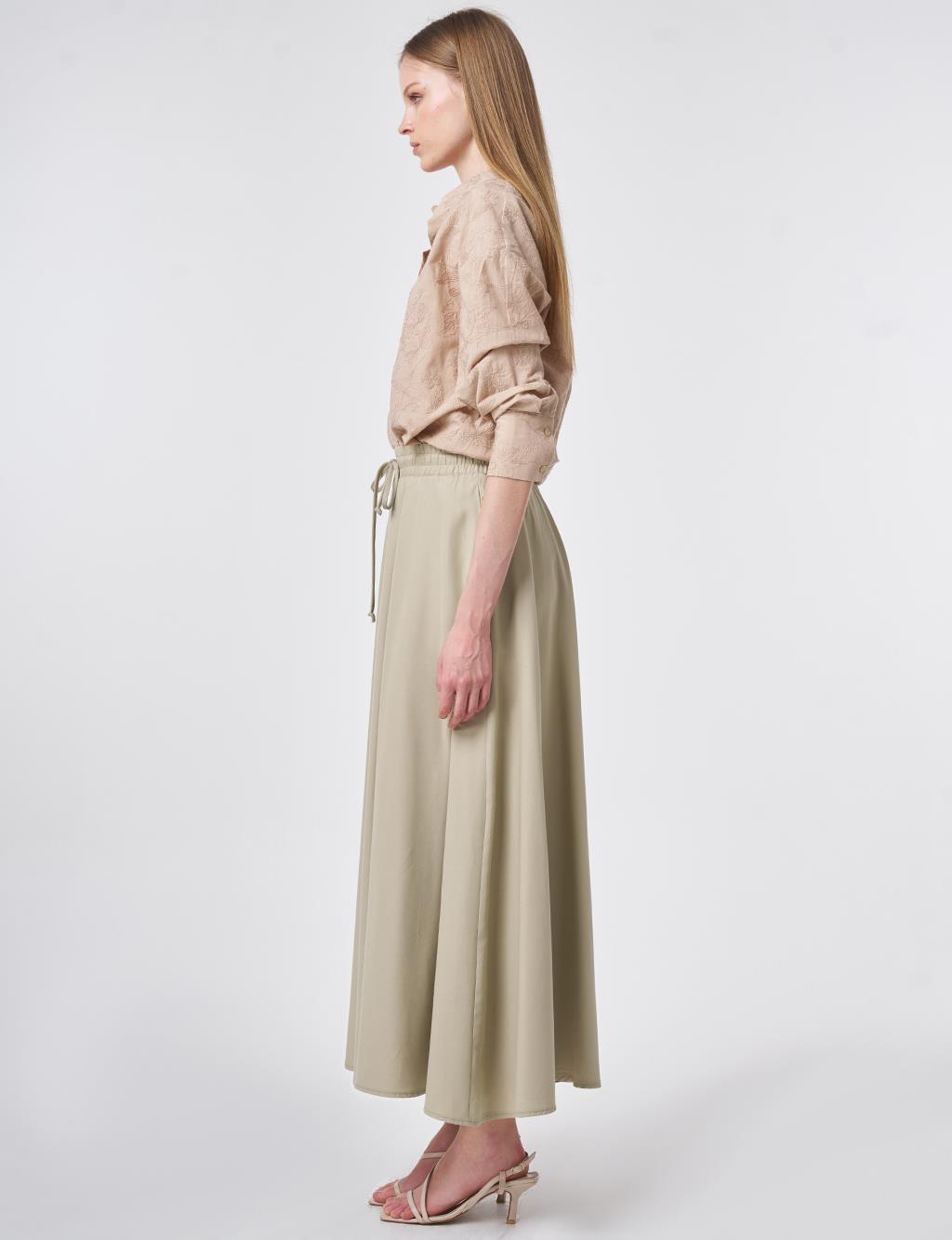 Lastikli Bağcıklı Kloş Etek Küf Yeşili